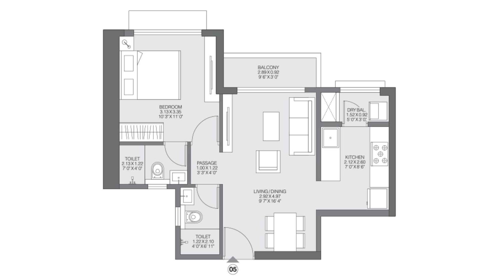Godrej-Riviera-UnitPlan_1 BHK Premium-B